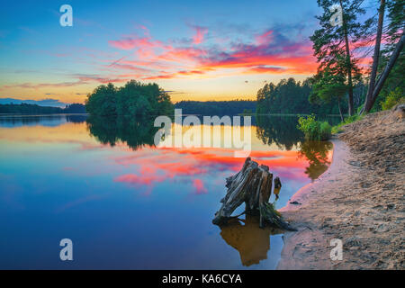 Bright sunset on a lake Stock Photo