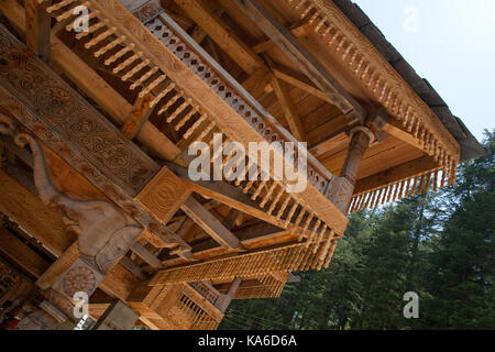 Tripura Sundari Temple, without people, decorated with beautiful carvings. Naggar, district Kullu in Himachal Pradesh, India. Stock Photo