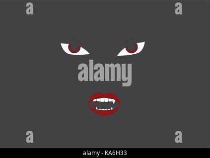 eyes and fangs vampire on black background Stock Vector
