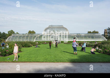 The Palm House in Kew Gardens, a botanical garden in southwest London, containing the largest and most diverse botanical specimens in the world. Stock Photo