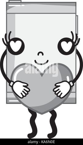 grayscale smartphone kawaii with romantic heart in the hands Stock Vector