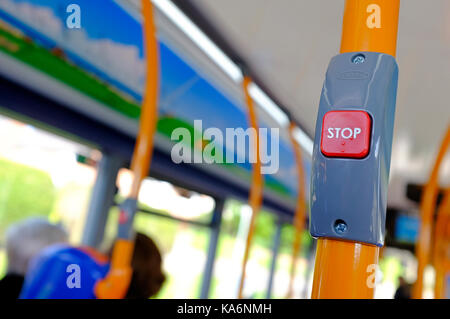 public transport bus stop red button Stock Photo