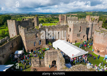 The Inner Bailey of Ludlow Castle, seen from the Great Tower. Stock Photo