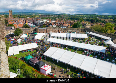 The 2017 Ludlow Food Festival seen from the great tower. Stock Photo