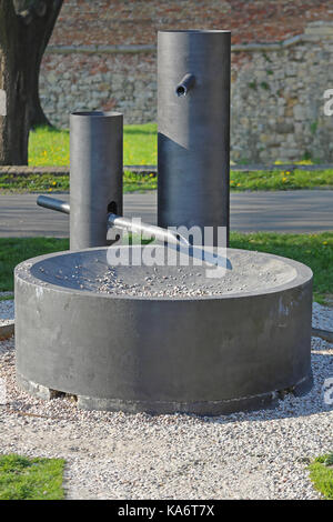 Japanese Water Fountain Made From Metal Pipes Stock Photo