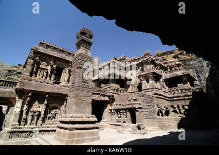 Buddhist temples bored in rocks in the Ellora town in India, Maharashtra, India (Unesco) Stock Photo