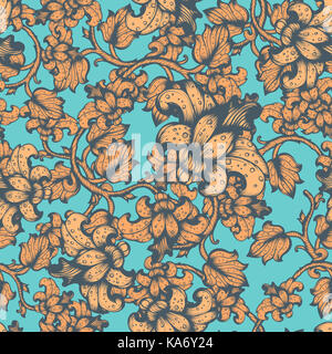 Seamless hand drawn floral vintage pattern Stock Photo