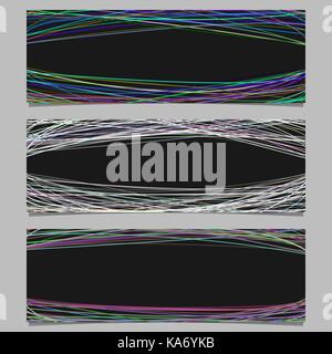 Modern banner background design set - vector graphic with chaotic arched stripes on black background Stock Vector