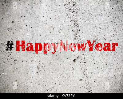 Hashtag Happy New Year grafitti on grunge concrete wall illustration Stock Photo