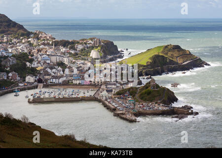 Seaside town of Ilfracombe in North Devon, England. Viewed from high cliffs on the South West coast path. Stock Photo