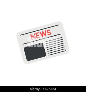 Vector illustration grey newspaper icon front page with red news text and shapes symbolize news picture and writing on white background with flat desi Stock Vector