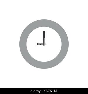 Vector illustration of grey clock time icon shows 9 o'clock on white background with flat design style. Stock Vector