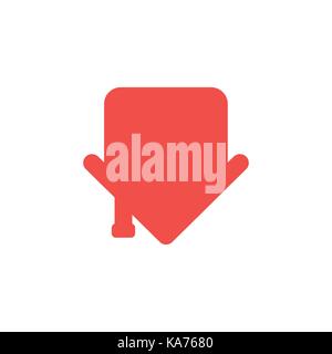Vector illustration concept of red house icon showing down in an arrow shape on white background with flat design style. Stock Vector
