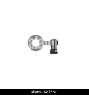 Flat design style vector illustration concept of grey key icon unlock or lock black keyhole on white background. Stock Vector