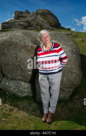 Ann Widdecombe, at her home in Haytor and on Haytor Rocks, Dartmoor, Devonshire, UK Stock Photo