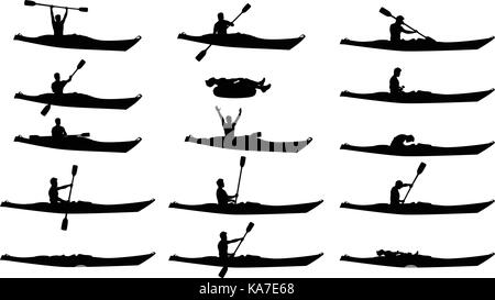 man in kayak silhouette set Stock Vector