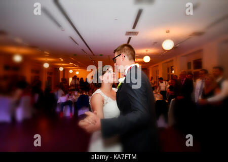 Young bridal couple dancing waltz, Baden-Württemberg, Germany Stock Photo