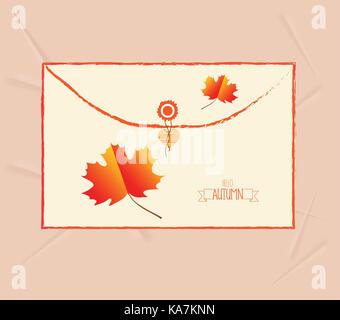 hello autumn card with leaves envelope Stock Vector
