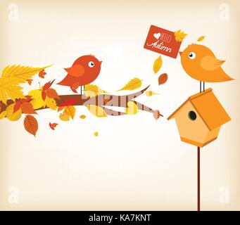 Hello autumn with autumn leaves and mail box Stock Vector