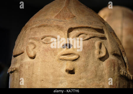 Human shaped coffins from the 13th century BCE found in Deir el Balah Gaza strip displayed at the Israel Museum in West Jerusalem Israel Stock Photo