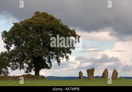 Nine Stones Circle at Harthill Moor near Elton in the Derbyshire Peak District National Park Stock Photo