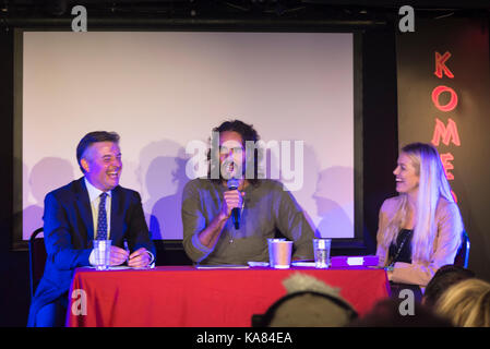 Brighton, UK. 25th Sep, 2017. Russell Brand and Jon Ashworth MP, Shadow Secretary of State for Health in conversation about addiction entitled Breaking the Habit at the Komedia Theatre. The event is part of The World Transformed - events organised by Momentum during the labour party conference 2017 in Brighton, England, UK 25/092017 Credit: Bjanka Kadic/Alamy Live News Stock Photo