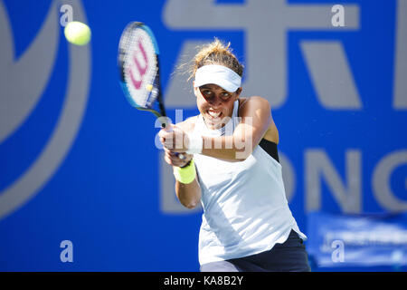 Wuhan, China. 25th Sep, 2017.  (EDITORIAL USE ONLY. CHINA OUT).Uzbekistani naturalized American professional tennis player Varvara Lepchenko defeats Madison Keys 0-2 at the WTA Wuhan Open in Wuhan, central China's Hubei Province. Credit: SIPA Asia/ZUMA Wire/Alamy Live News Stock Photo