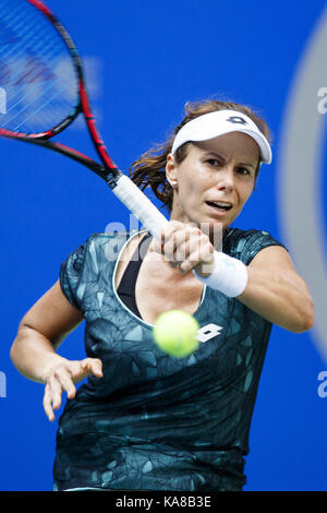 Wuhan, China. 25th Sep, 2017.  (EDITORIAL USE ONLY. CHINA OUT).Uzbekistani naturalized American professional tennis player Varvara Lepchenko defeats Madison Keys 0-2 at the WTA Wuhan Open in Wuhan, central China's Hubei Province. Credit: SIPA Asia/ZUMA Wire/Alamy Live News Stock Photo