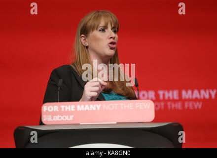 Brighton, UK. 26th September, 2017. Angela Raynor Mp Shadow Secretary Of State For Education Labour Party Conference 2017 The Brighton Centre, Brighton, England 26 September 2017 Addresses The Labour Party Conference 2017 At The Brighton Centre, Brighton, England Credit: Allstar Picture Library/Alamy Live News Credit: Allstar Picture Library/Alamy Live News Stock Photo