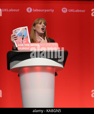 Brighton, UK. 26th September, 2017. Angela Raynor Mp Shadow Secretary Of State For Education Labour Party Conference 2017 The Brighton Centre, Brighton, England 26 September 2017 Addresses The Labour Party Conference 2017 At The Brighton Centre, Brighton, England Credit: Allstar Picture Library/Alamy Live News Credit: Allstar Picture Library/Alamy Live News Stock Photo