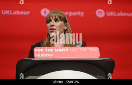 Brighton, UK. 26th September, 2017. Angela Raynor Mp Shadow Secretary Of State For Education Labour Party Conference 2017 The Brighton Centre, Brighton, England 26 September 2017 Addresses The Labour Party Conference 2017 At The Brighton Centre, Brighton, England Credit: Allstar Picture Library/Alamy Live News Credit: Allstar Picture Library/Alamy Live News Stock Photo