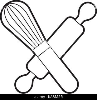 rolling pin and hand mixer tool kitchen cook Stock Vector