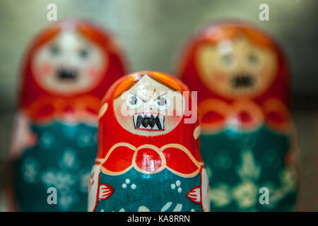Russian dolls in Museum of Communism, Prague, Czech Republic, Angry Matryoshka Museum exhibit Stock Photo