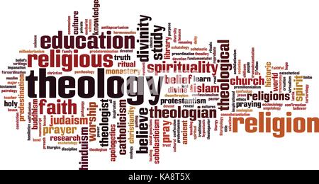 Theology word cloud concept. Collage made of words about theology. Vector illustration Stock Vector