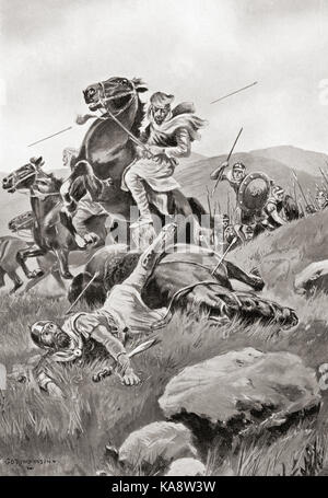 The death of Masistius whilst leading a cavalry attack against the Greek forces shortly before the Battle of Plataea, c.479BC.  Masistius, Persian cavalry commander best known for his role in the second Persian invasion of Greece. From Hutchinson's History of the Nations, published 1915. Stock Photo