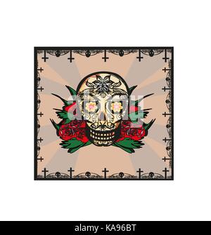 card with mexican skull Stock Vector