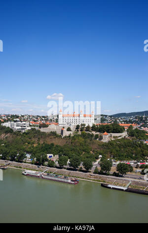 Slovakia, Bratislava, Danube River, Castle on Little Carpathians hill Stock Photo