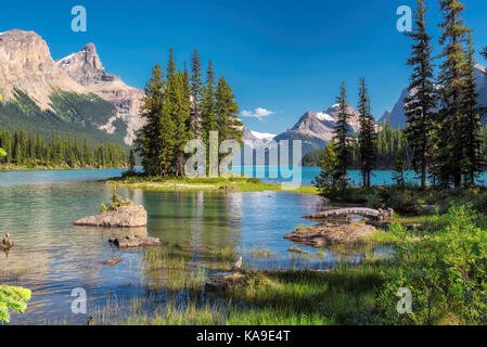 Spirit Island in Maligne Lake, Jasper National Park, Alberta, Canada Stock Photo