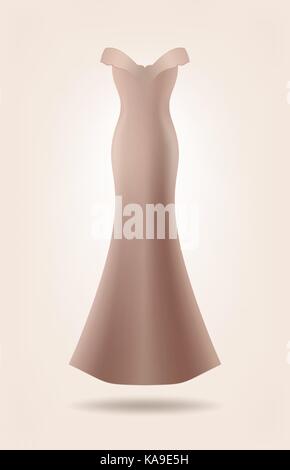 Female long dress mock up. Isolated beige dress Stock Vector