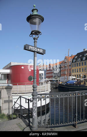 pissoir sign in nyhavn or new harbour in copenhagen denmark Stock Photo