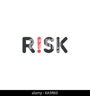 Flat design style vector illustration concept of black risk text with red exclamation mark symbol icon on white background. Stock Vector