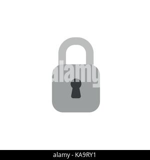 Flat design style vector illustration of grey closed, locked padlock symbol icon on white background. Stock Vector