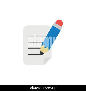 Flat design style vector illustration concept of writing paper with blue pen symbol icon on white background. Stock Vector