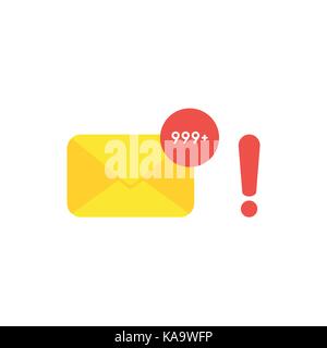 Flat design style vector illustration concept of yellow closed envelope email symbol icon and lot of junk spam emails with red exclamation mark on whi Stock Vector