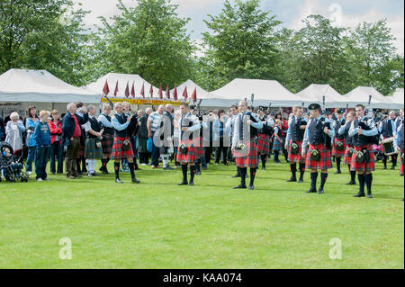 Field Marshal Montgomery Pipe Band at the World Championships on the Glasgow Green, Lead by Pipe Major Richard Parkes.MBE. Stock Photo