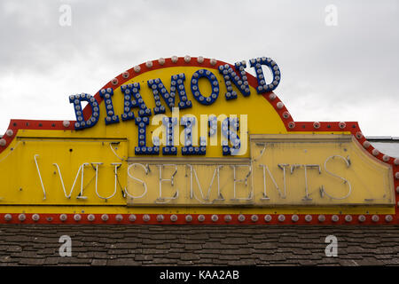 Sign on derelict amusement arcade, Morecambe, Lancashire, UK Stock Photo