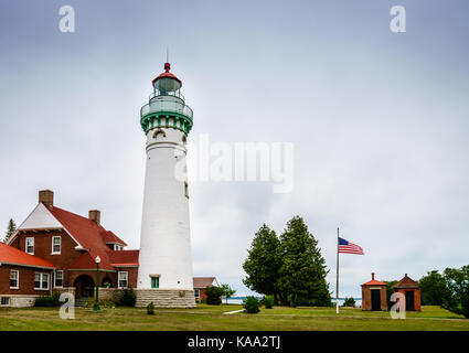 Seul Choix Point historic lighthouse on north shore of Lake Michigan Stock Photo