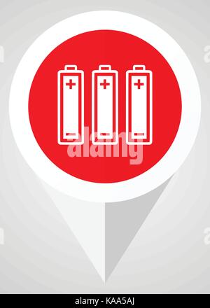 Battery vector icon. White and red web pointer in eps 10 for webdesign and smartphone applications. Stock Vector