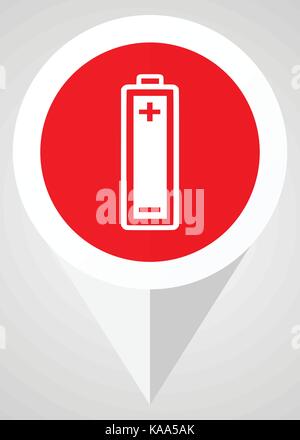 Battery vector icon. White and red web pointer in eps 10 for webdesign and smartphone applications. Stock Vector