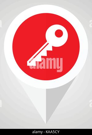 Key vector icon. White and red web pointer in eps 10 for webdesign and smartphone applications. Stock Vector